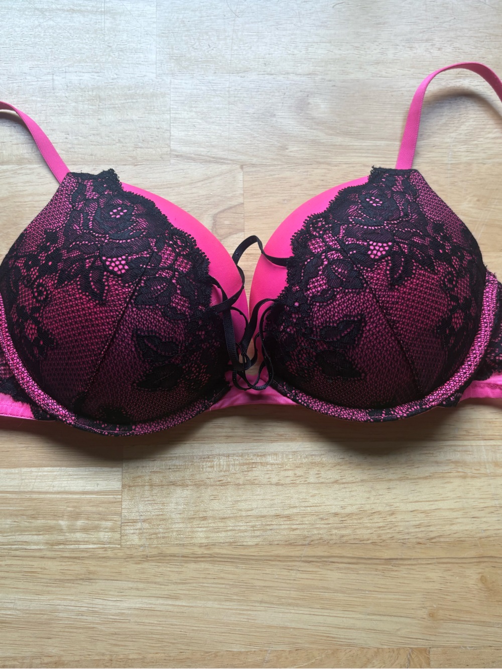 La SENZA Hot Pink Bra with Black Lace Overlay